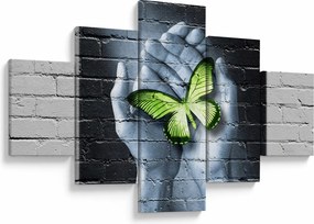Obraz - Zielony motyl w ścianie (125x70 cm)