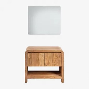 Zestaw Mebli Łazienkowych Z Drewna Akacjowego Vacry Akacja Brąz & Without Sink & Prostokątny Led I Przeciwmgielny 80x70 Cm Riben & Bez - Sklum