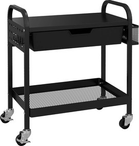 HOMCOM Wózek wielofunkcyjny z 1 Szufladą, 1 Półką, 4 Kółkami, Wózek Kuchenny, Czarny | Aosom PL