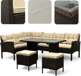 Duży zestaw mebli ogrodowych z narożnikiem Cuba 079 brąz, poduszki beżowe