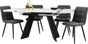 Zestaw rozkładany stół + 4 krzesła welurowe - 159 x 80 x 75 cm - MDF + nogi metalowe - Szary + biały