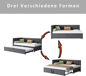 Taczan 90/180x200 cm - ciemnoszary aksamit - Łóżko dziecięce z tapicerowanym oparciem i stelażem z listew - bez materaca