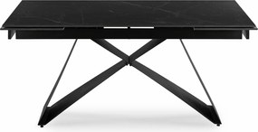 Zestaw Stół Prostokątny Rozkładany VICTOR 160-240 cm Czarny Marmur i 4 Krzesła Tapicerowane MALAGA Beżowe Nowoczesne