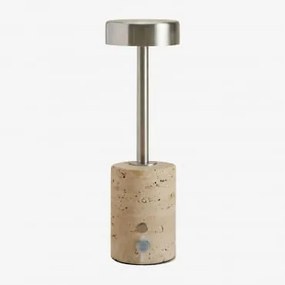 Bezprzewodowa Lampa Stołowa Led Z Żelaza I Naturalnego Kamienia Arianny Travertine - Sklum