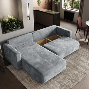 Masseno Narożnik TURIN z funkcją spania i pojemnikiem na pościel Narozniki L, Rozkładana sofa - Jasnoszary, MONOLITH 84