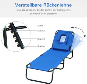 Outsunny leżak, leżak ogrodowy, leżak relaksacyjny, leżak trójnożny z okienkiem do czytania, otwór na twarz, niebieski