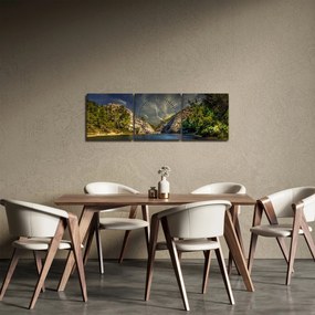 Obraz krajobrazu z jeziorem (z zegarem) (90x30 cm)