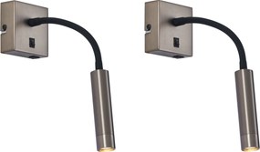Zestaw 2 nowoczesnych grafitowych lamp ściennych z USB-C - Gosna