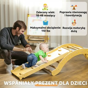 AIYAPLAY Zestaw wspinaczkowy dla dzieci, design 4 w 1 z mostkiem łukowym, huśtawką, poduszką, rampą zjeżdżalnią, do użytku wewnętrznego, Drewno