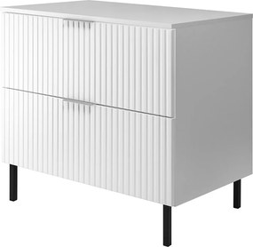 Szafka pod umywalkę, biała, 80 x 77 x 46 cm, uchwyt srebrny, nogi czarne + blat