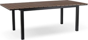 Zestaw Mebli Ogrodowych Stół ARGOS 140-180 cm Orzech/Czarny i 4x Fotel FRESNO Czarny Technorattan Nowoczesny