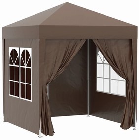 Outsunny Pawilon Składany z 4 Ścianami Bocznymi i 2 Oknami Stal Brązowy 2x2m | Aosom PL
