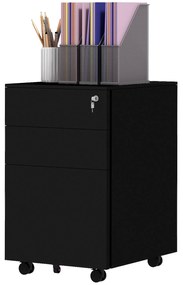Vinsetto Kontener na dokumenty, 3 szuflady, zamykany, na kółkach, 37 cm x 43,5 cm x 60 cm, Czarny | Aosom PL