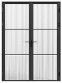 Drzwi kompletne 2-skrzydłowe dwustronne z aluminium i szkła teksturowanego - 2 x wys. 204 x szer. 83 cm - Czarny - MASERU