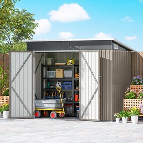 Outsunny Metalowy domek narzędziowy 2,68 m², zamykany schowek z 3 drzwiami, wentylacja, dach jednospadowy, rękawice | Aosom PL