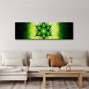 Obraz - Kwiatowa mandala na zielonym tle (170x50 cm)