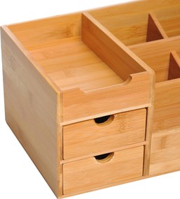 Homcom Organizer na biurko z 2 szufladami Naturalny Drewniany Praktyczne przechowywanie 33x205x155cm | Aosom PL