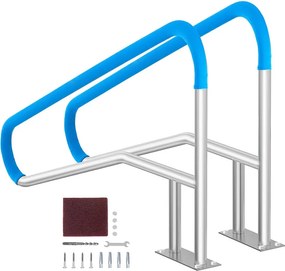 Poręcz Basenowa, SucceBuy 2-częściowa Poręcz Basenowa ze Stali Nierdzewnej 139,5 x 81 cm z Płytą Bazową do Wanien z Hydromasażem