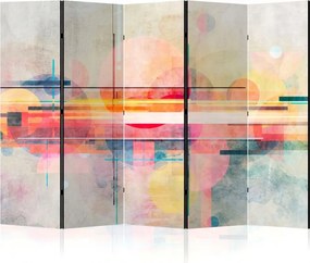 Parawan pokojowy 5-częściowy 225x172 Dwustronny dekoracyjny retro modernistyczny Wielokolorowy Kolorowe Kręgi Abstrakcji