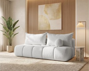 BESILIO Obła kanapa rozkładana Glomi - tkanina boucle, sofa z funkcją spania- Jasnoszary