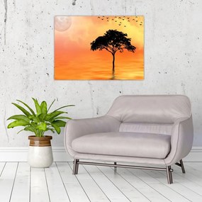 Obraz na szkle - drzewo o zachodzie słońca (70x50 cm)