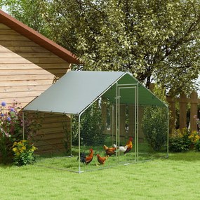PawHut Wybieg dla 5-8 Kur, Plandeka Dachowa, Zamykane Drzwi, Stelaż Stalowy, 5,1 m², 3 x 1,7 x 1,9 m