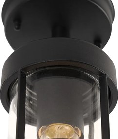 Rustykalna lampa sufitowa zewnętrzna czarna ze szkłem IP44 - Elza