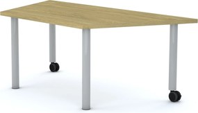 Stół szkolny z kółkami Move trapez 140x75 cm, rozmiar 4-6, blat dębowy / nogi szare