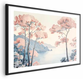 Plakat Ocean i drzewa 42x29,7 cm z ramą czarną z marginesem ARTGEIST B
