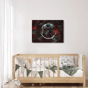 Obraz na szkle - Neonowe koło między palmami (70x50 cm)