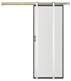 Drzwi przesuwne chowane w ścianie - aluminium i matowe szkło hartowane - wys. 205 x szer. 93 cm - LINCI II