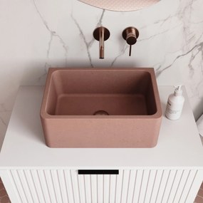 Umywalka betonowa wisząca / nablatowa prostokątna bez otworu na baterię 45 x 30 cm BESENI | różne kolory : Kolor - Ceglasty, Typ montażu - podwieszana