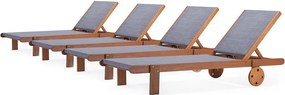 Leżak z drewna egzotycznego "Sajgon" - Klon - Szary - Zestaw 4 szt.