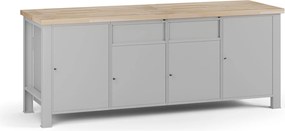 Stół warsztatowy G7, blat bukowy, 2100 x 685 x 840 mm, 4x szafka, 2x szuflada, szary