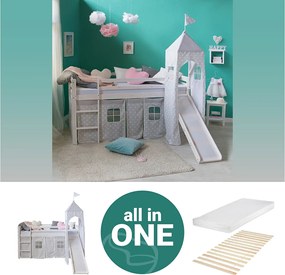 Łóżko piętrowe 207,5x228x219,5 cm białe szarość materac wieża łóżko piętrowe