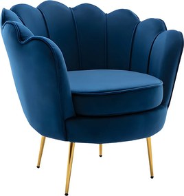 Zestaw kanapa 2-osobowa i fotel w kształcie muszli z ciemnoniebieskiego weluru DANDELION