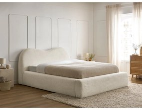 Beżowe tapicerowane łóżko dwuosobowe ze schowkiem i stelażem 160x200 cm Orlane – Bobochic Paris