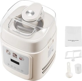 Lodziarka SucceBuy Automatyczna Pionowa, Turbina do Lodów Sorbetów Mrożonego Jogurtu z Wbudowaną Sprężarką, Elektryczna Maszyna do Lodów bez Wstępnego Mrożenia