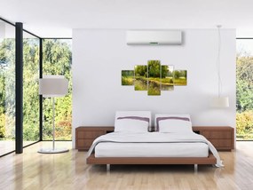 Obraz - Rzeka przy lesie, obraz olejny (125x70 cm)