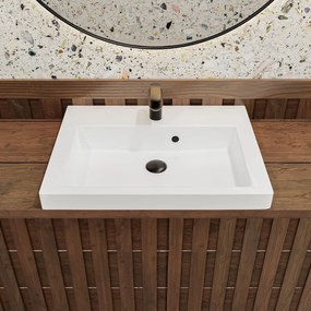 Umywalka wpuszczana w blat / blatowa biała 60 x 46 cm KLAR z konglomeratu z otworem na baterię