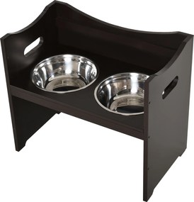 PawHut Miska dla Psów Regulowana Wysokość Stal Nierdzewna MDF Ciemnobrązowy 54x315x47 | Aosom PL