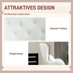 HOMCOM Fotel tapicerowany pikowany w romby, pokrycie z materiału imitującego futro misia, z poduszką dekoracyjną, 88 x 75 x 106 cm, Biały