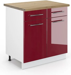 Szafka dolna do kuchni bordowa czerwień wysoki połysk 80x60x82 fame-line