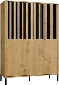 KAMARO Witryna 4D Slim | Dąb Artisan | 103.5x40x147.5 cm | 4 Drzwi Gładkie/Ryflowane