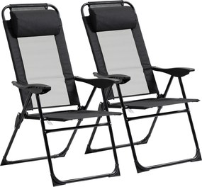 Outsunny Składane krzesło 2-pack, leżak, odporny na warunki pogodowe, oparcie regulowane w 5 pozycjach, metalowa rama, Czarny