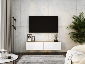 Zawieszana szafka RTV, 140 x 34 x 32 cm, Dąb Wotan / Biały Błyszczący