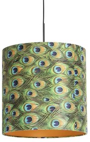 Lampa wisząca z abażurem z aksamitu w kolorze pawia ze złotem 40 cm - Combi klasyczny/Antyczny Oswietlenie wewnetrzne