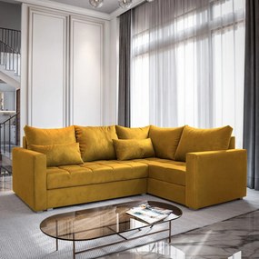 Masseno Narożnik LIRENO z funkcją spania i pojemnikiem na pościel Narozniki L, Rozkładana sofa - Żółty, KRONOS 01