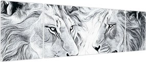 Obraz - Rysowane lwie głowy (170x50 cm)