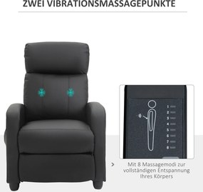 HOMCOM Fotel masujący z funkcją leżenia 2 punkty masażu sztuczna skóra czarny 68x88x98cm | Aosom PL